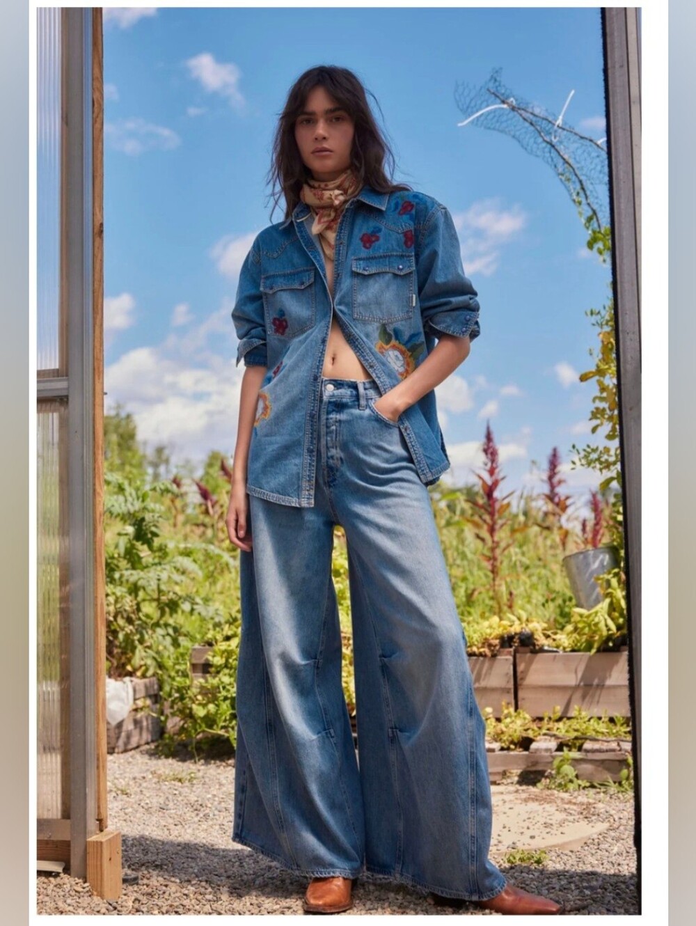 Free People Westward Demi High Rise Wide Leg Jeans Sz 28 NWT $148 Light Wash